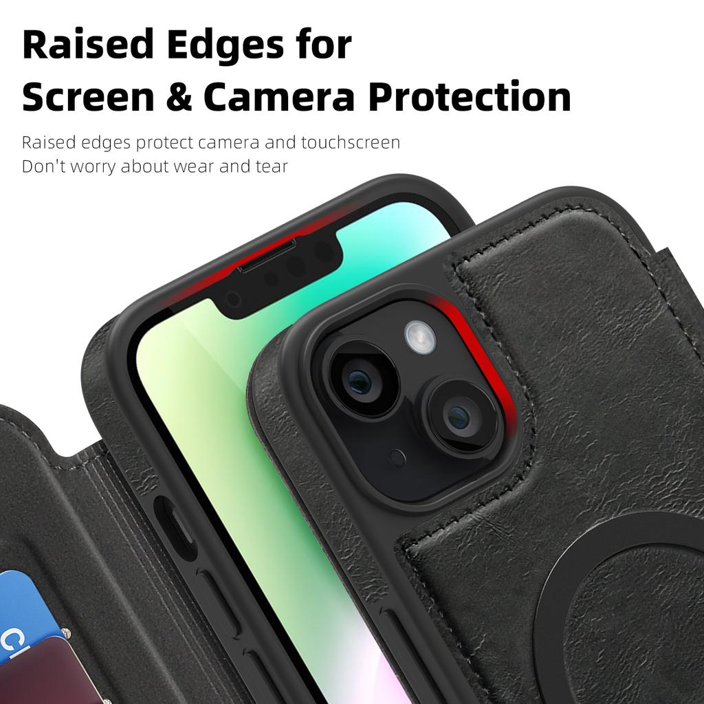 For iPhone 14 Plus Case Compatible with MagSafe RFID Blocking Card Holder Leather Phone Cover