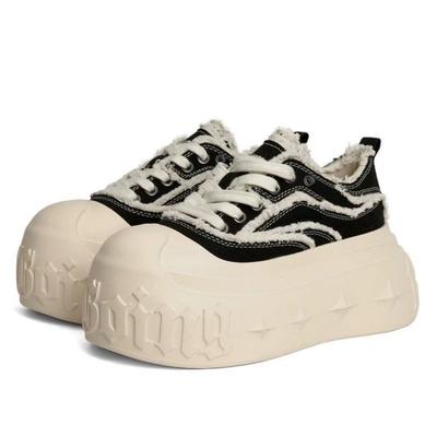1807 Autumn New Thick-soled Extra Thick-soled Canvas Shoes Leather Surface Casual Height-increasing Trendy Women's Light-soled Shoes