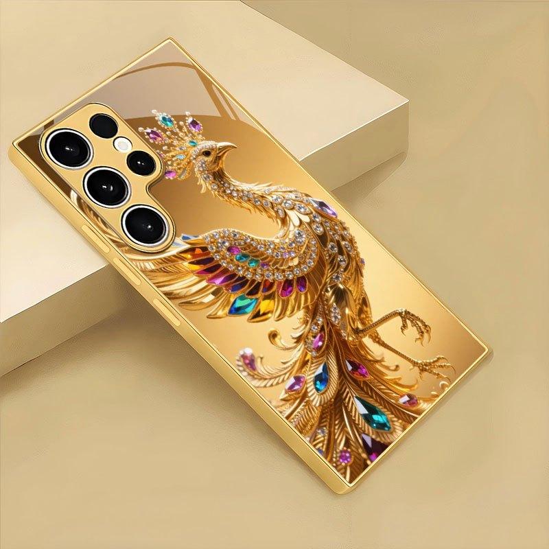 Colorful Phoenix Pattern Tempered Glass Phone Case Suitable for Samsung Galaxy S26 S25 S24 S22 S21 S20 FE/Ultra/Plus Anti Drop