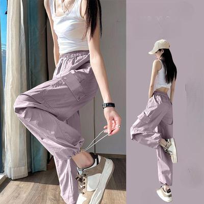 Women's High Waist Purple Workwear Pants Spring Summer Quick Dry Pants Petite American Leisure Sports Pants