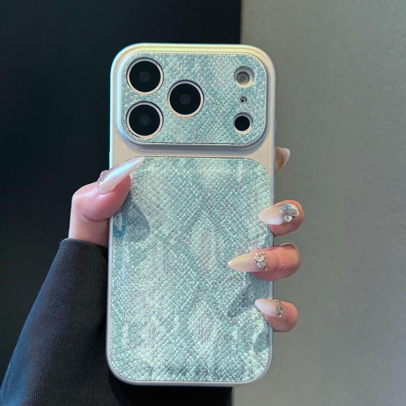 Luxury Crocodile Pattern Pu Leather Silicone Phone Case for IPhone 17 Air 16 15 14 13 Pro Max Large Lens Protective Pink Cover