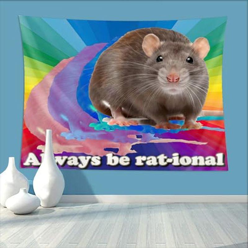 Fun Rational Mouse Meme Tapestry, Gradient Slogan Funny Wall Hanging, Quirky Wall Decor Bedroom Dormitory