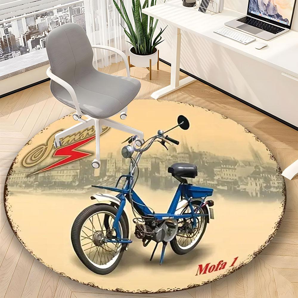 Simson Retro Motorrad Runder Teppich – Rutschfeste Runde Fußmatte – Teppich für die Innendekoration