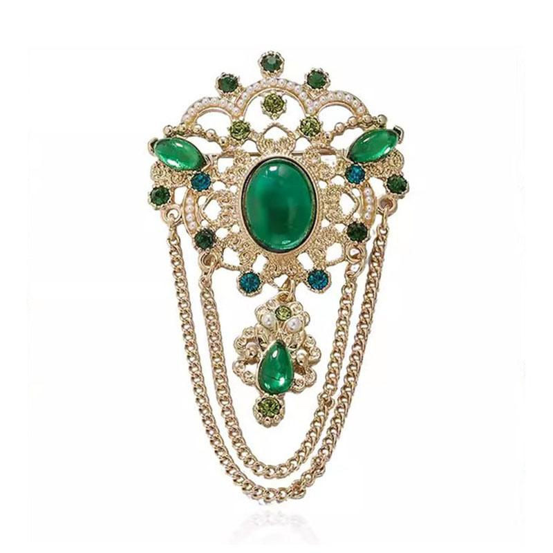 Retro Emerald Tassel Brooch for Women, High-end and Elegant, Gong Yanfeng Brooch