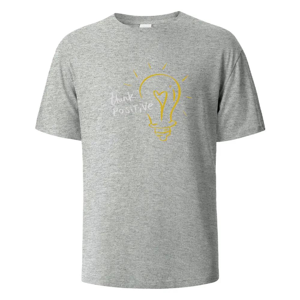 Think Positive Print T-Shirt Summer Tees For Men Women 100% Cotton O-neck Oversize Casual Short Sleeved Tops