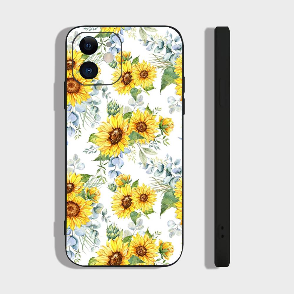 Sunflower Flower Sea Phone Case For IPhone 17 Air 16 15 14 13 Pro Max 11 12 Black Silicone Cover