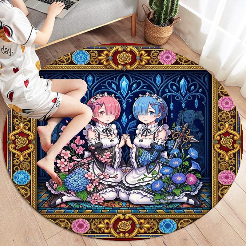 Re Zero Round Area Rug Carpet Rug For Living Room Bedroom Sofa Playroom Decor Nonslip Floor Mat