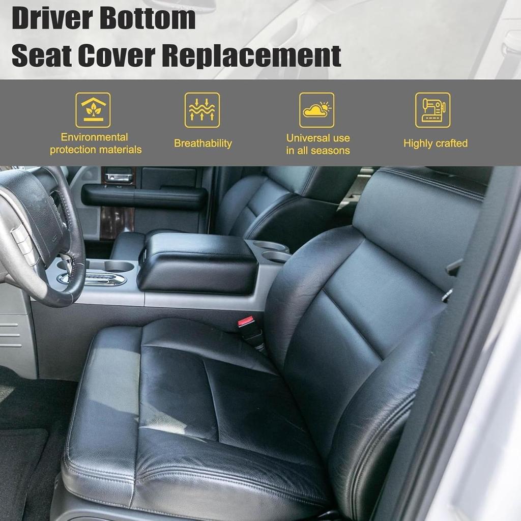 Priprilod Black Leather Driver Side Bottom Replacement Seat Cover Compatible with Ford F150 Lariat 2004 2005 2006 2007 2008