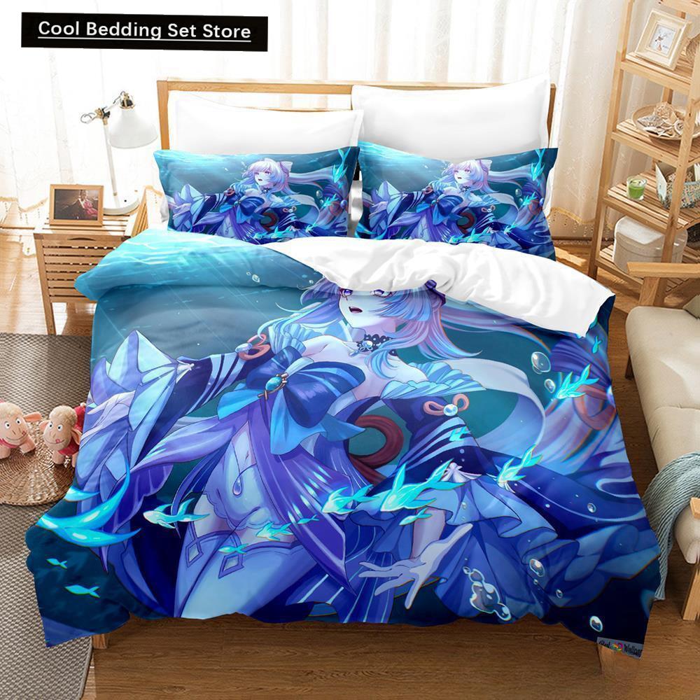 Genshin Impact Sangonomiya Kokomi Bedding Set Cartoon Anime Three-piece Set Adult Kid Bedroom Duvet Cover Sets 3D Kawaii Girls