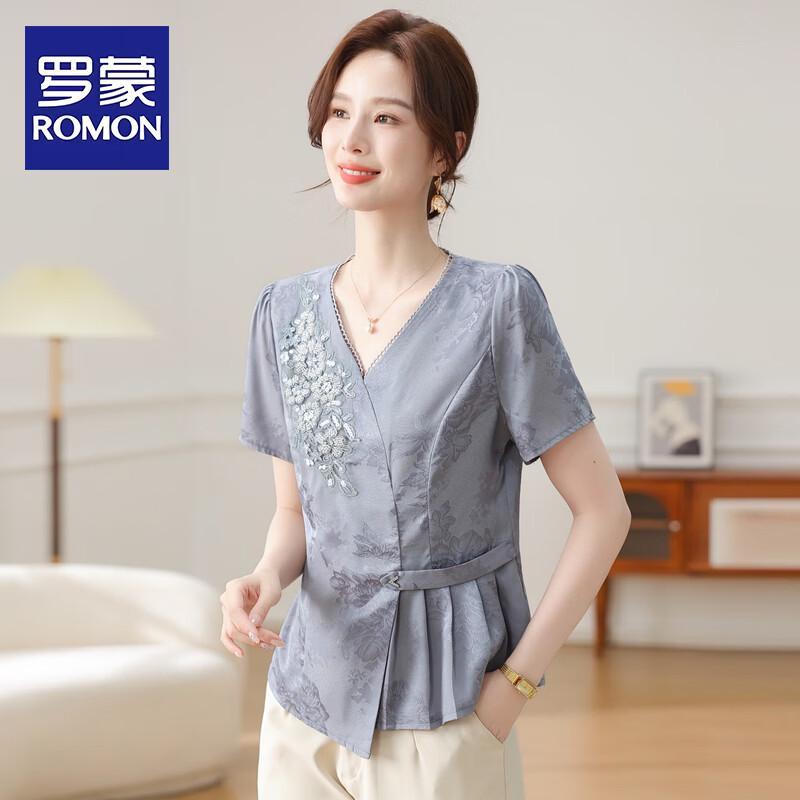 ROMON Women s Short Sleeve Printed Shirt & Casual Pants Set XL