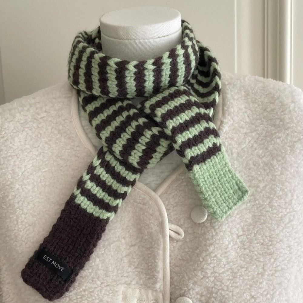 Neck Protection Winter Warm Scarf Striped Pattern Neck Scarf Vintage Knitted Long Scarf  Winter