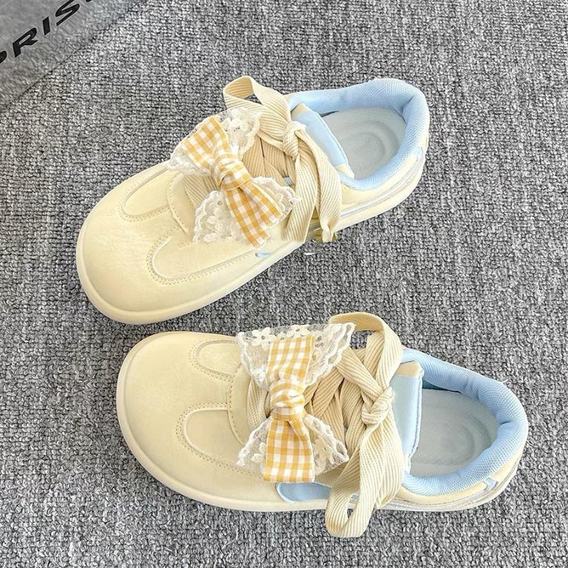Ugly Cute Platform Women's New Spring and Autumn Cute Girl Versatile Shoes Bow Platform White Shoes