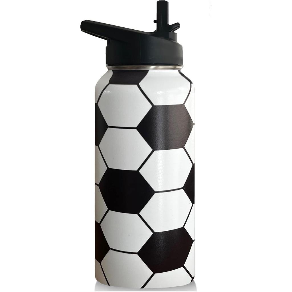 32oz Soccer Water Bottle Insulated Vacuum Stainless Steel Tumbler Travel Mugs With Straw for Gym Camping Hiking