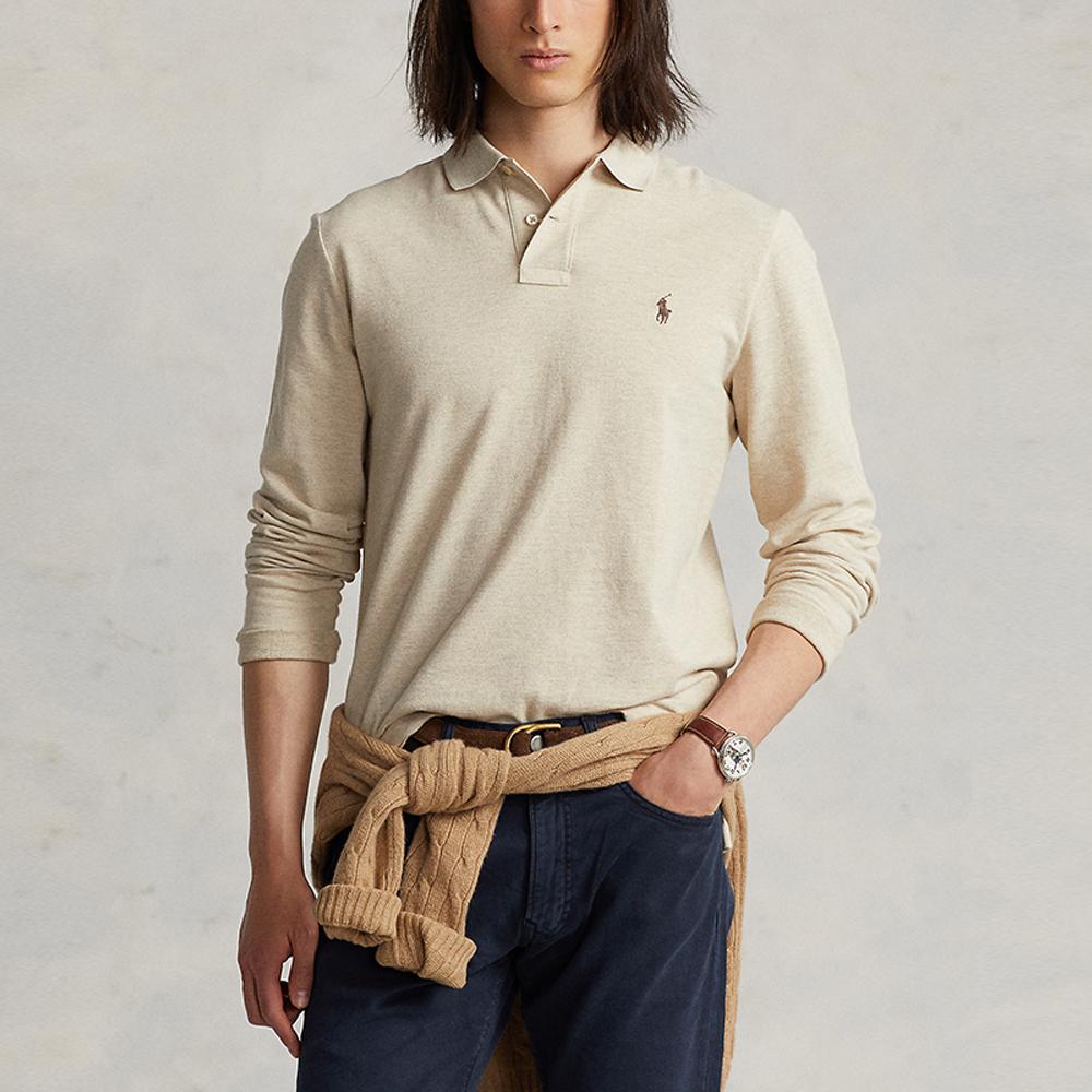 Polo Ralph Lauren FW23 Solid Color Small Pony Embroidered Slim Fit Long Sleeve Polo Shirt Men Polo Shirts Off-White MNPOKNI16822278-020