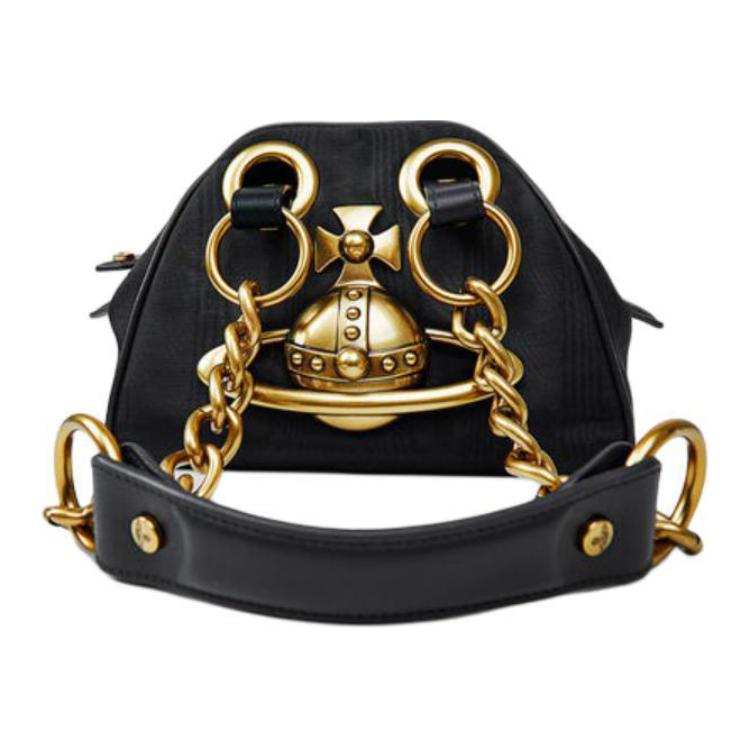 Vivienne Westwood Archief Orb Saturnus Logo Ritssluiting Schouder Tote Bag Dames handtassen Zwart 42020081UW00SSBLACK Basic Set (Bag+Dust Bag)
