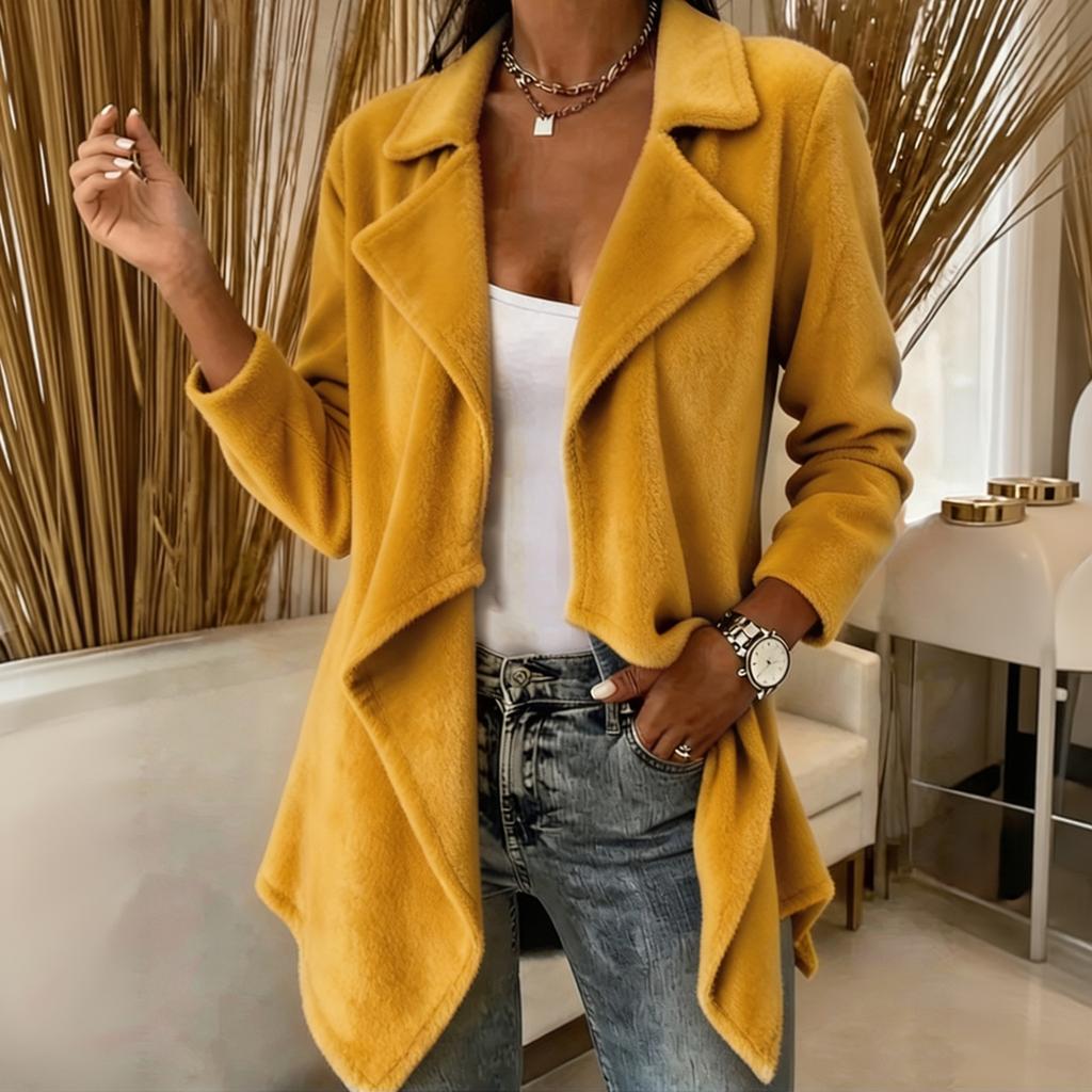 Women's Casual Open Front Wool Cardigan Coat, Long Sleeve, Color, Fall Winter Outerwear