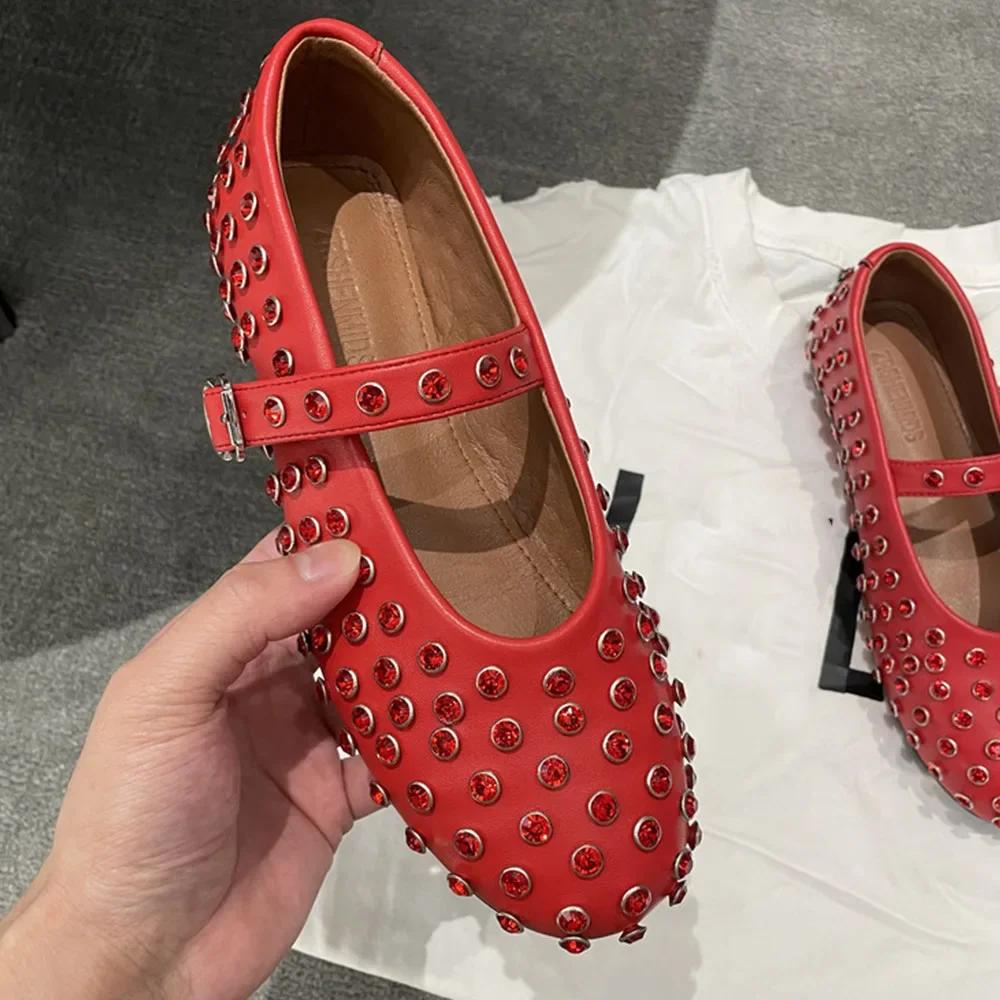 Fashion 2024 Brand Design Balerini casual dama din piele naturala Cristale negre Pantofi Mary Jane pentru femei de inalta calitate Marime mare 43