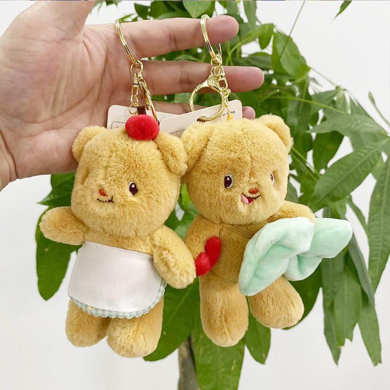 Miniature Orange Charming Bear Plush Keychain With Scarf And Bow For Bags