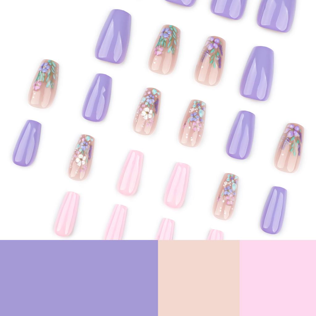 24pcs Pastoral Small Fresh Manicure 3D Flower Wear Nail Piece Short Ballet Removable Nail Piece