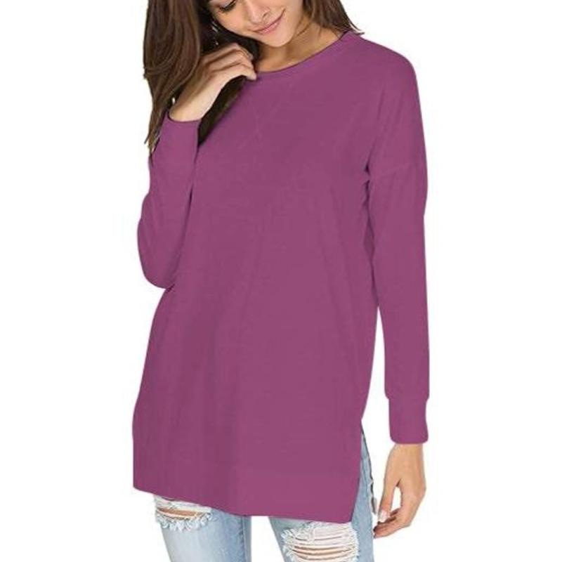 

Новая универсальная футболка с длинным рукавом, однотонная, с круглым вырезом, повседневный топ, женская осенняя базовая футболка с длинным рукавом DB3007 5XL фуксия