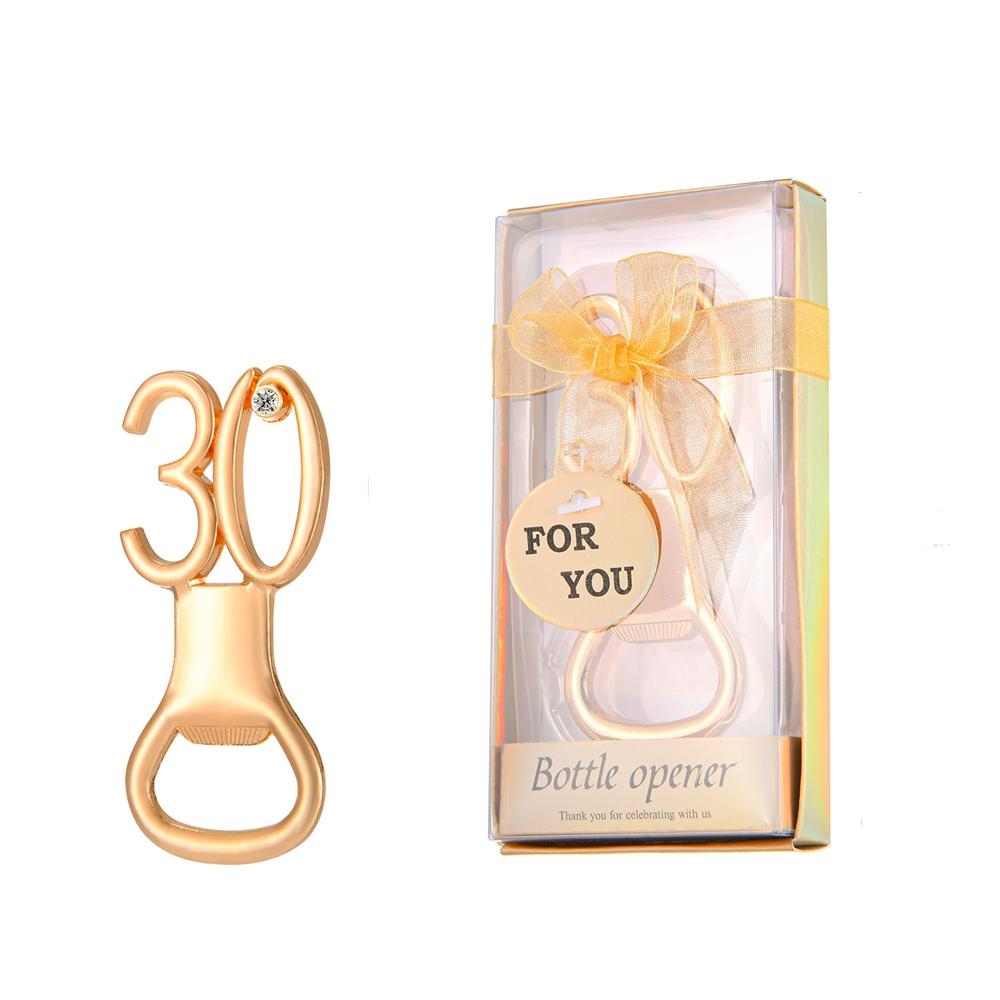 30pcs Golden Bottle Opener with Diamonds for 10/18/20/30/40/50/60/70/80th Birthday Party Decoration