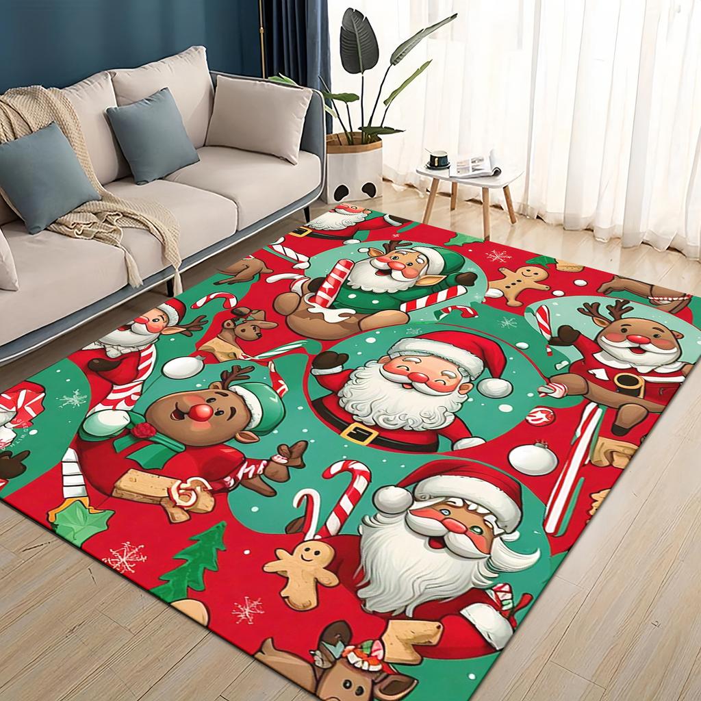 Merry Christmas Cartoon Santa Claus Snowman New Year Gift Carpet Rug for Living Room Bedroom Home Sofa Decoration,Non-slip Mat