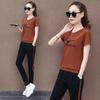 Sports Suit Women's Summer Fashion Round Neck Short-sleeved Trousers Sportswear Korean Version Slim Casual Two-piece Set