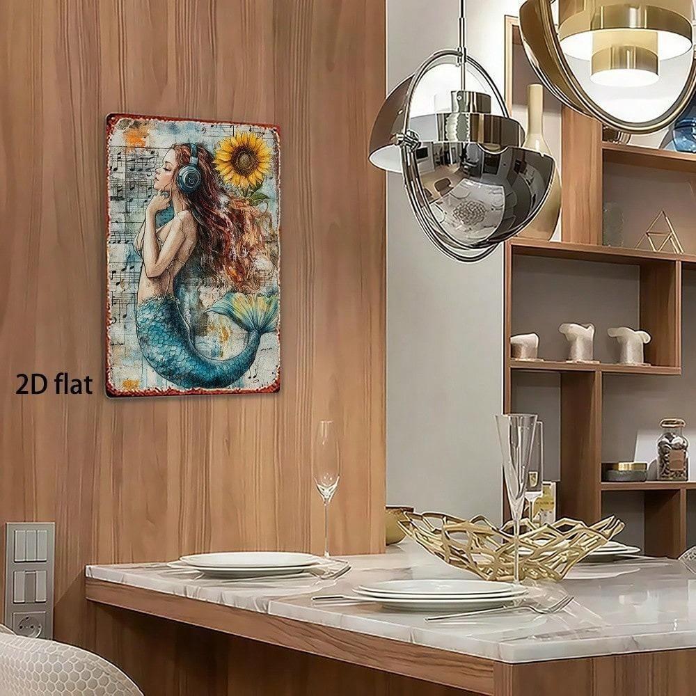 Vintage Tin Sign Wall Decor Retro Mermaid Sunflower Music Pub Man Cave