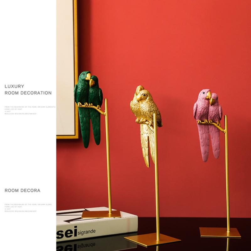 Nordic Creative Resin Simulated Animal Lucky Parrot Bird Crafts Ornaments Gold Modern Home Desktop Decoration Figurines Gift