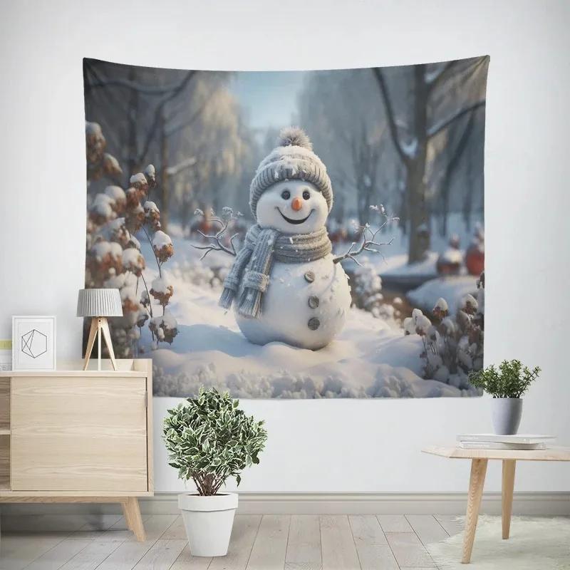 New Year Christmas Snowman Pattern Tapestry Living Room Sofa Home Decor Christmas Gift