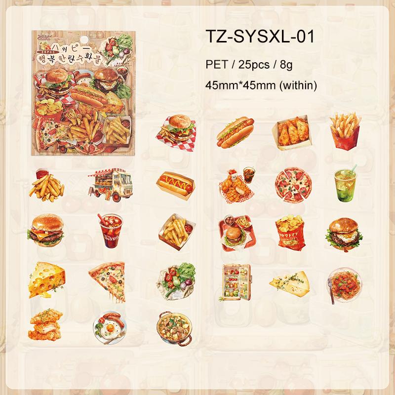 JIANWU Food Research Society Series Vintage Cake Coffee Landscape Material Collage PET Sticker Creative DIY Journal Stationery