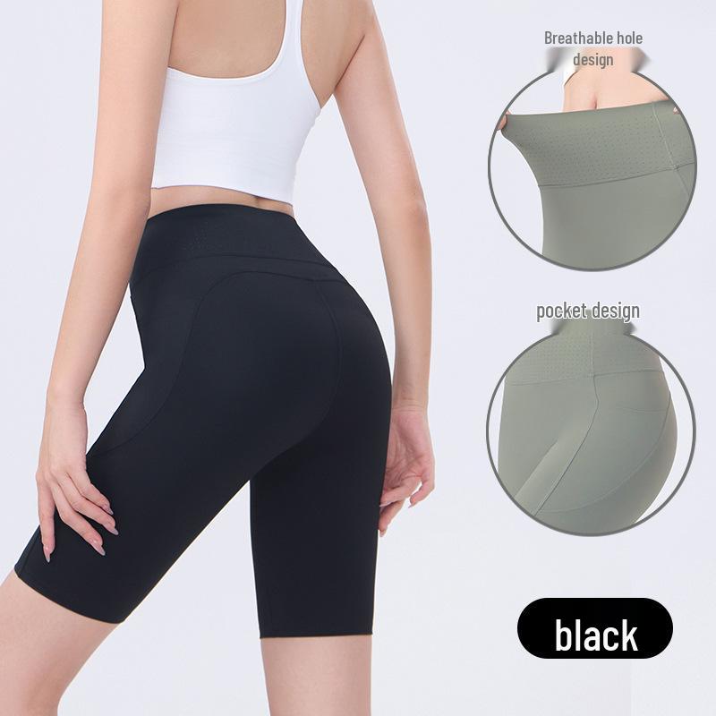 Double-Sided Tummy Control Shark Pants - Five-Pocket Hip Lift Cycling Leggings for Summer Yoga and Fitness