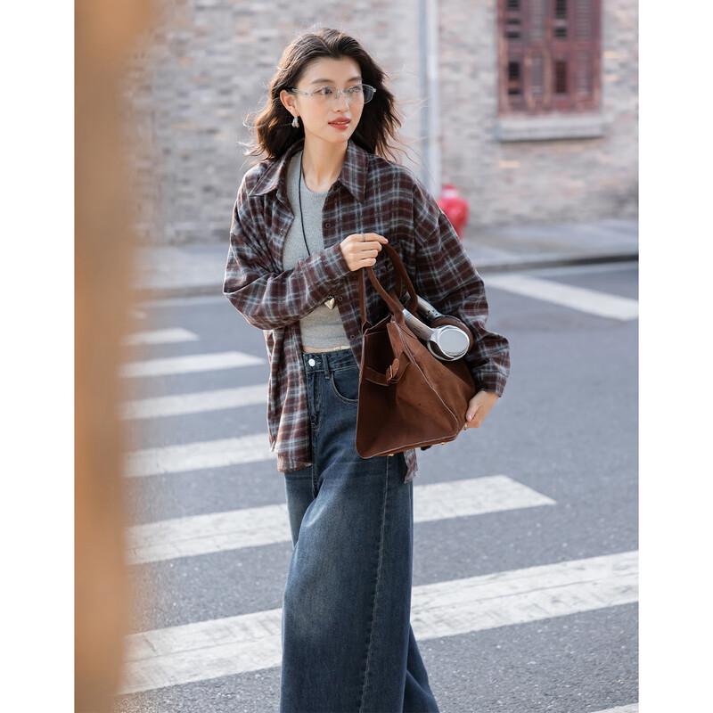 Mocana Women's Vintage Plaid Long Sleeve Shirt