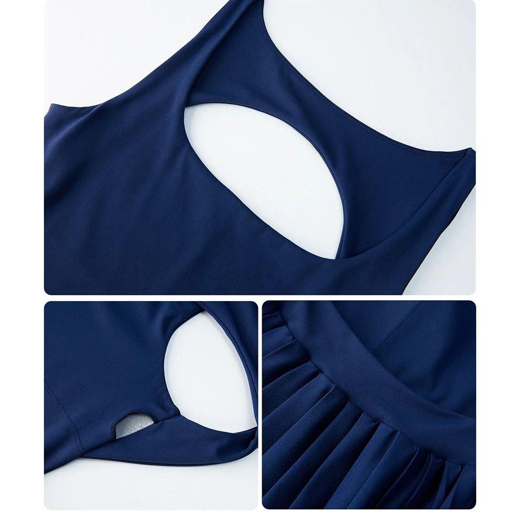 Ausgeschnittenes Damen-Tenniskleid Ärmellos Badmintonröcke Trainings-Stramplerkleid Badminton Sport