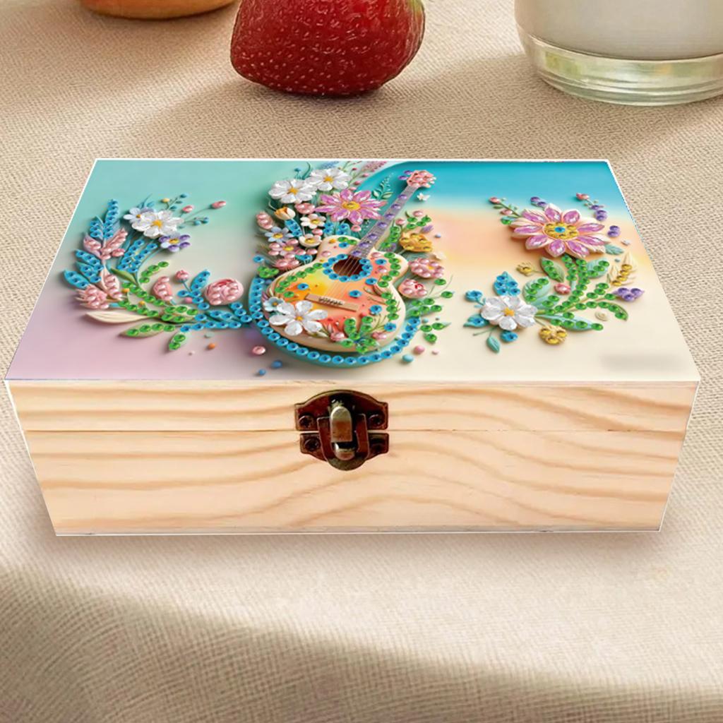 5D DIY Diamond Art Handmade Storage Box Partial Drill Colored Pattern Wood Case Crystal Storage Case Kit for Desktop Diamond Art