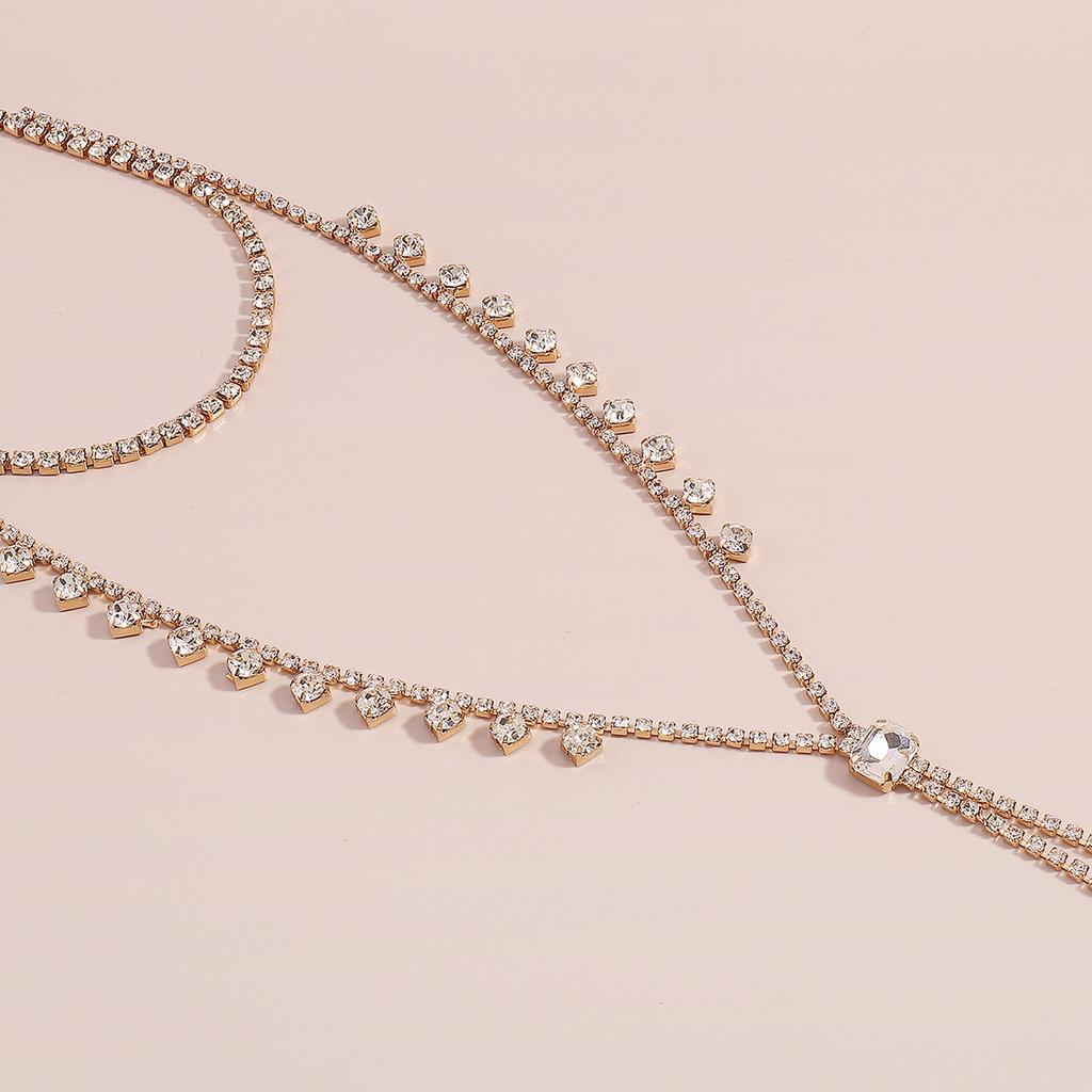 Women European Minimalist Y‑Shaped Long Choker Full Rhinestone Chain Geometric Necklace Jewelry