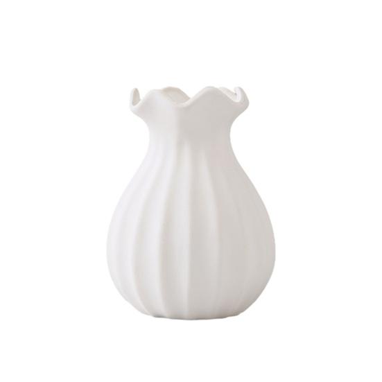 Ceramic Vase Small Modern Flower Vase for Fresh/Artificial Flowers Ribbed Farmhouse Decorative Vase