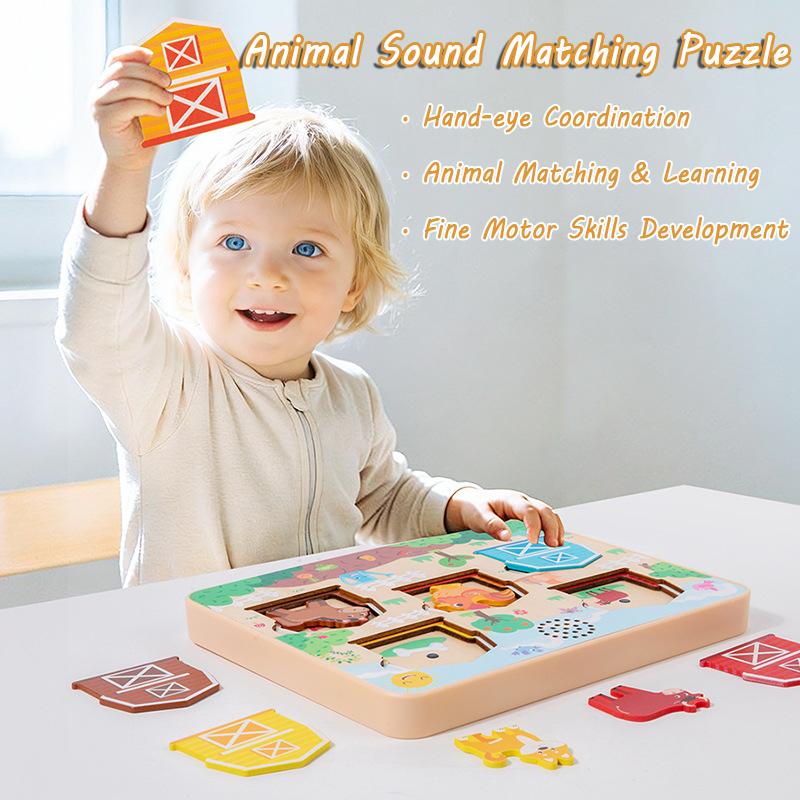 Montessori Animal Sound Puzzle Wooden Toy Baby Animal Sound Matching Cognition Sensory Game Early Skills Development CreativeToy