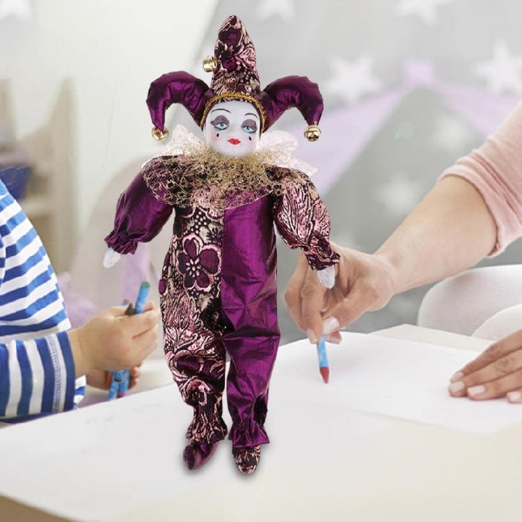 Collectible Ceramic Clown Doll Statue with Movable Limb and Holiday Costume Design for Home Decoration Festival Event