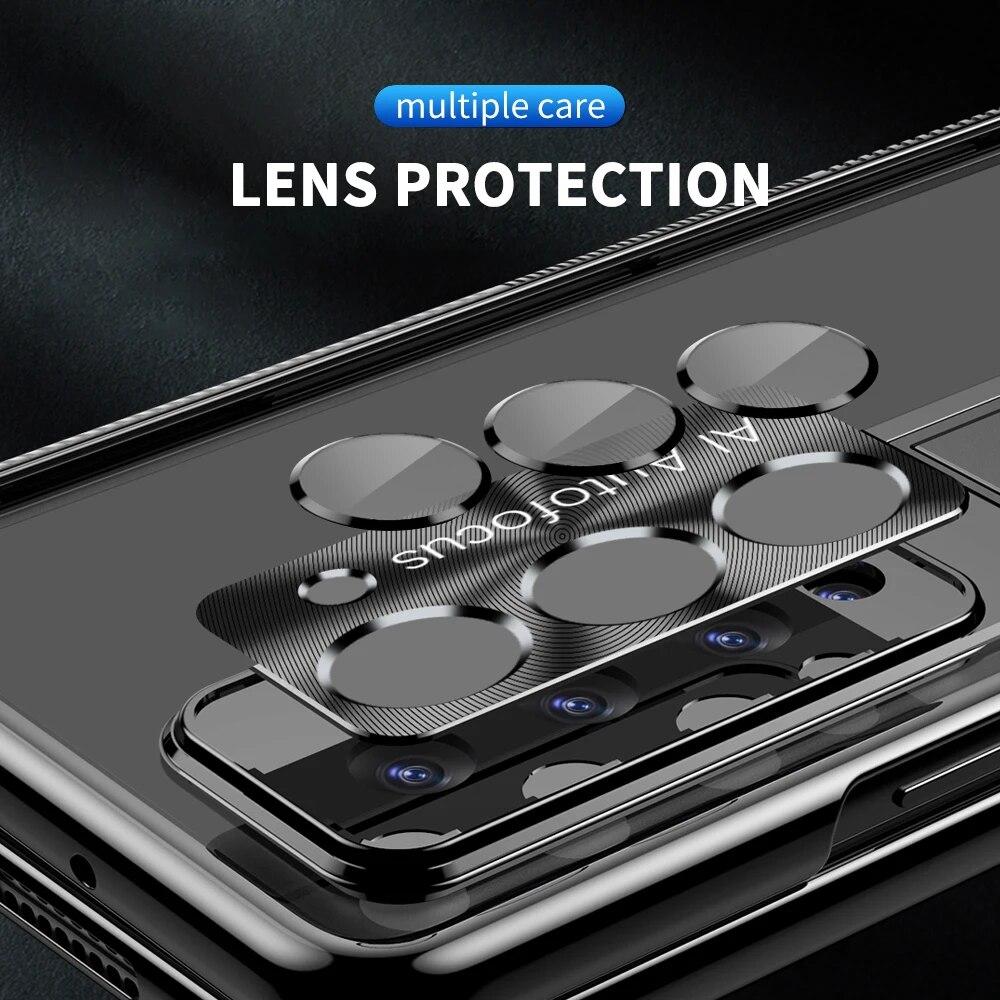 Transparente Hülle für Samsung Galaxy Z Fold 3 4 5, magnetisch, mit S Pen, gehärtetem Film, Kickstand-Schutzhülle