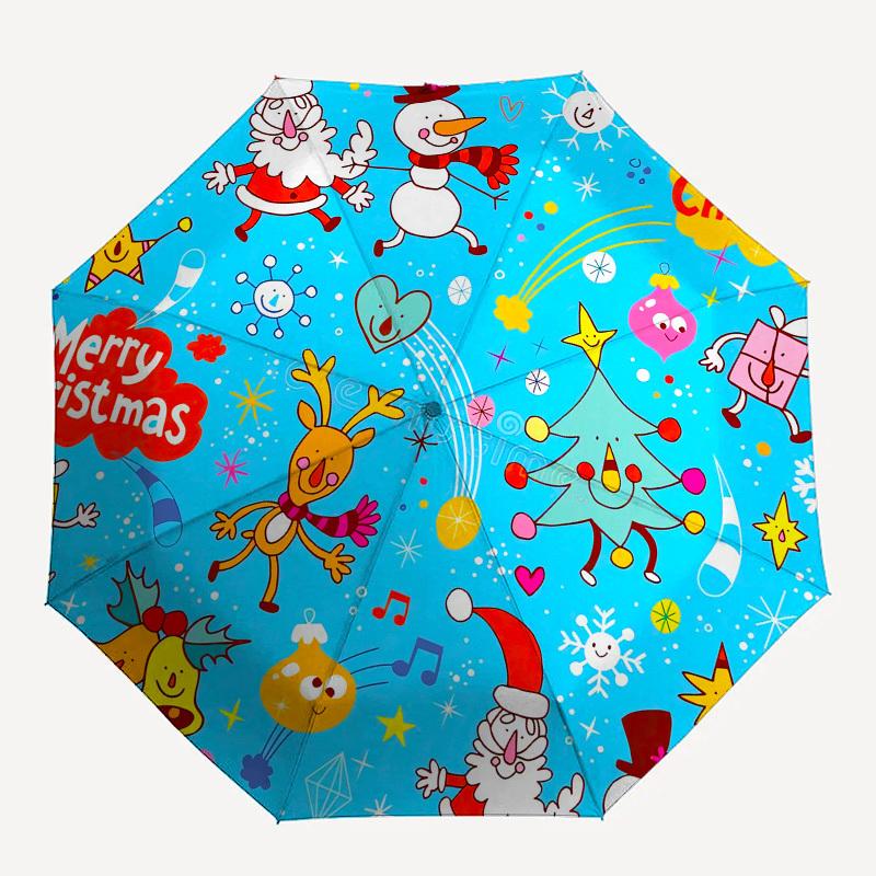 1pc Christmas Celebration with Festive Elements Umbrella with Plastic Handle,Suitable for All Seasons UmbrellaPT588