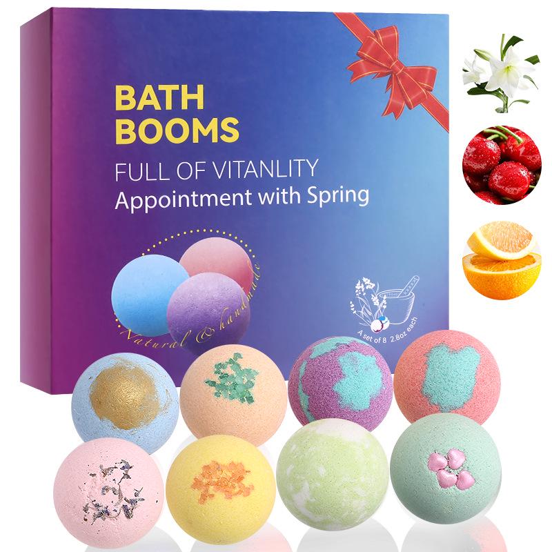 Bath Bomb Set: Bubble Bath Balls with Dried Flower Petals and Bath Salts - Perfect Gift Set for a Relaxing Soak