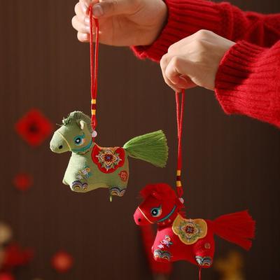 Red Embroidery Mascot Pony Pendant Embroidered Cartoon Bag Horse Hanging Decoration New Year Gift Chinese Style