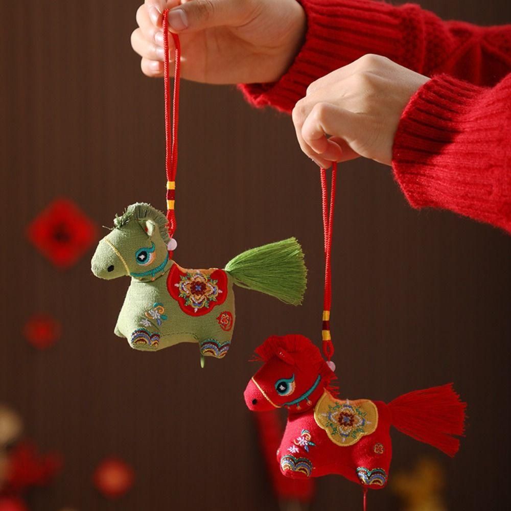 Red Embroidery Mascot Pony Pendant Embroidered Cartoon Bag Horse Hanging Decoration New Year Gift Chinese Style