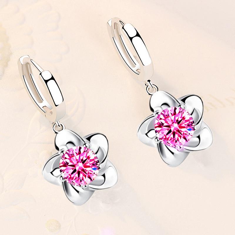 Nové kvetoucí švestkové stříbrné náušnice dámské vykládané zirkonové náušnice švestka pivoňka květinové náušnice náušnice