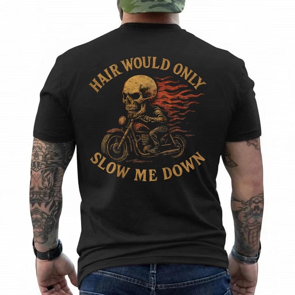 Bald Biker Skull Motorcycle Rider Funny Graphic T-Shirt L