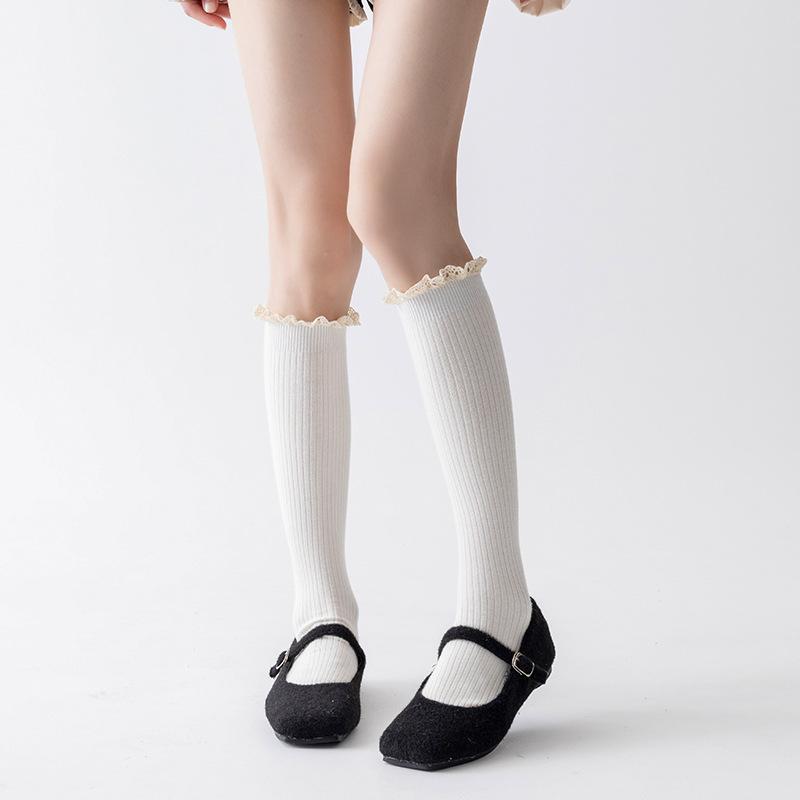 

Женские осенне-зимние утолщенные теплые кружевные новогодние рождественские чулки 1 pair молочный белый