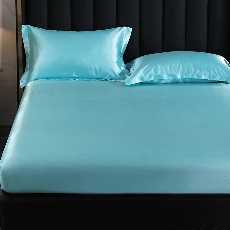 Spannbettlaken, High-End-Matratzenbezug, einfarbig, Luxus-Satin-Spannbettlaken, elastisches Band, Bettlaken für Doppelbett, Queen-Size-Bett