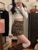 Korean Retro Leopard Print Lambswool A-Line Short Skirt - High Waist Slimming Design