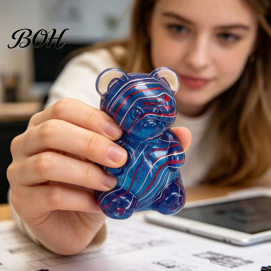 Kawaii Desk Toys for Office Cute Bear Squeeze Toy, Portable Soft TPR Decompression Pinch Squeezing Maltose Texture Sensory Fidget Kids And Adults Safe